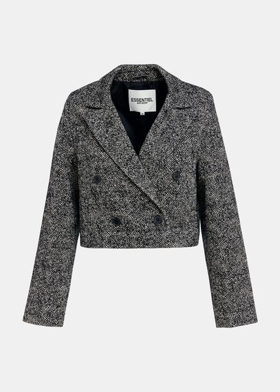 Korte zwart-witte blazer in visgraatweving