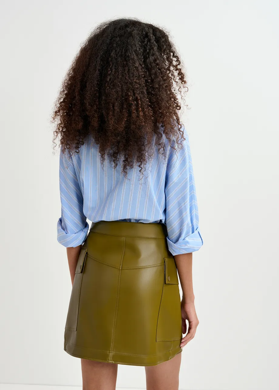 Camisa de algodón a rayas con bordados de lentejuelas, azul y blanco