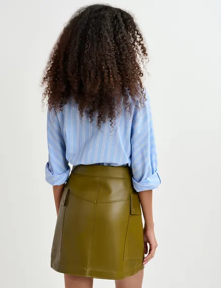 Blue and white striped cotton shirt with sequin embroideries