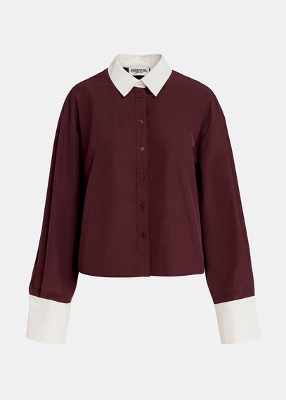 Chemise marron à col contrasté