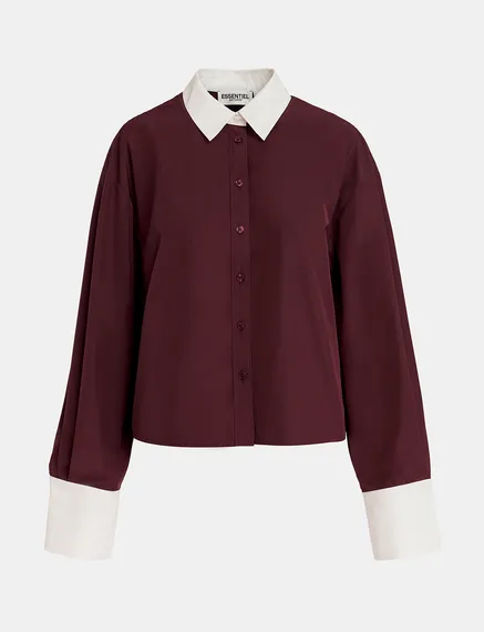 Camicia bordeaux con colletto a contrasto