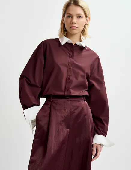 Chemise marron à col contrasté