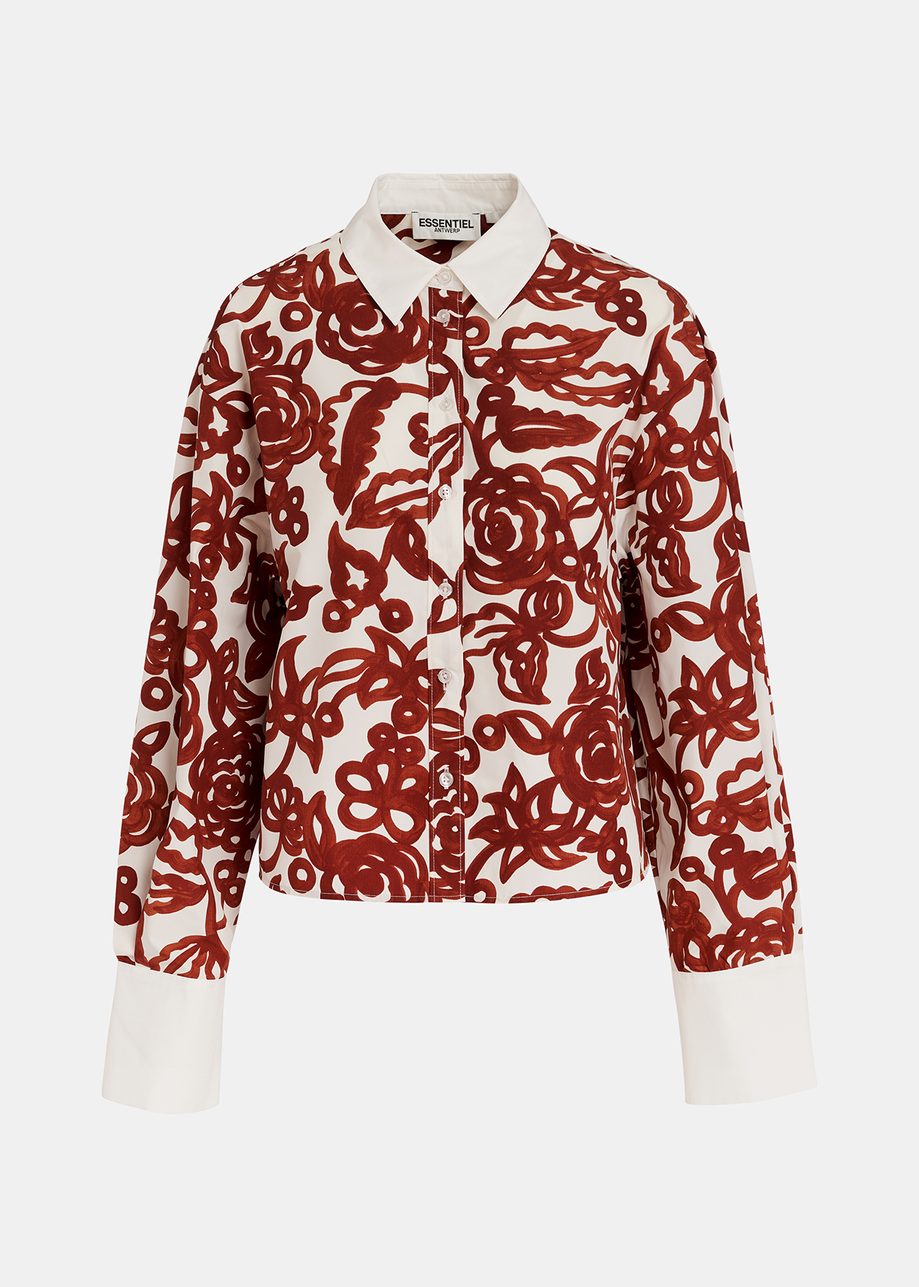 Off-white floral-print shirt with contrasting collar