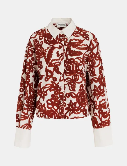 Off-white floral-print shirt with contrasting collar