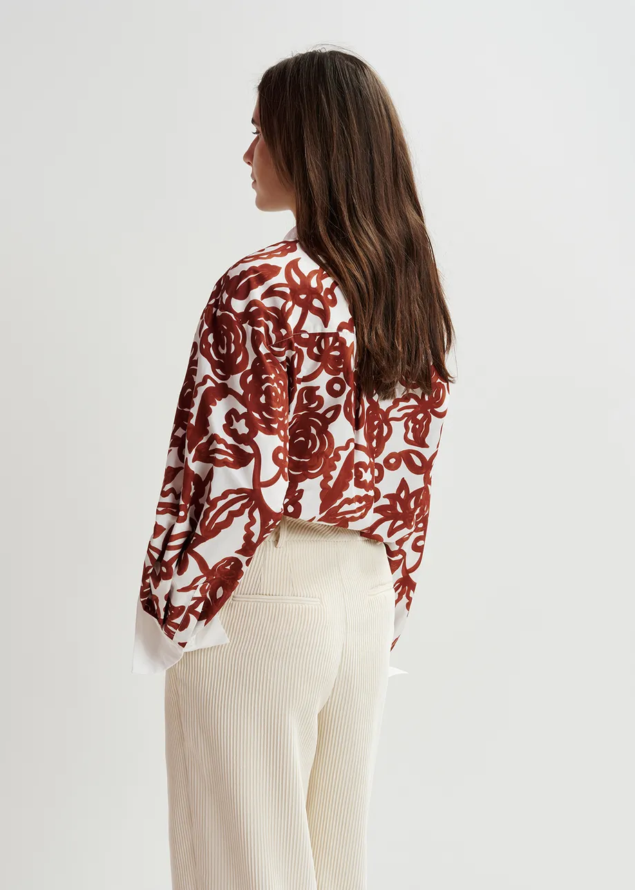 Off-white floral-print shirt with contrasting collar