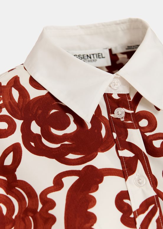 Camicia bianco sporco con stampa floreale e colletto a contrasto