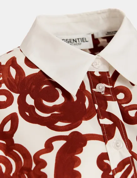 Camicia bianco sporco con stampa floreale e colletto a contrasto