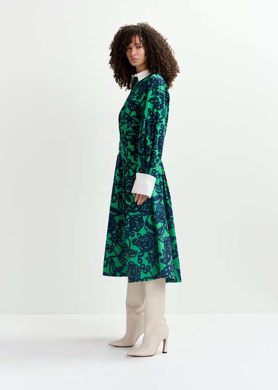 Green floral-print shirt with contrasting collar