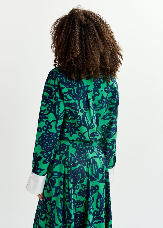 Chemise verte à imprimé fleuri et col contrasté