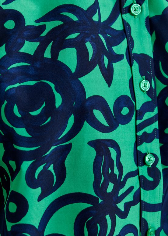 Chemise verte à imprimé fleuri et col contrasté