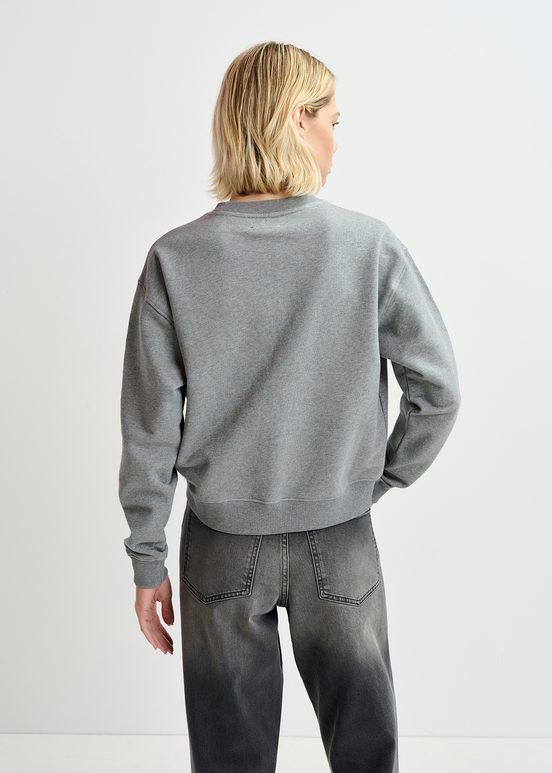 Grey organic cotton sweatshirt with bead-embroidered poodle