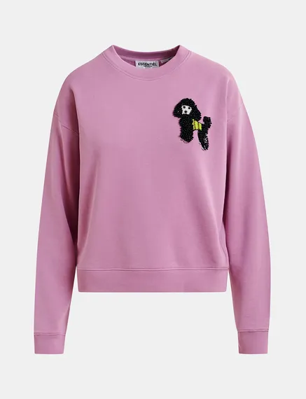 Mauve organic cotton sweatshirt with bead-embroidered poodle