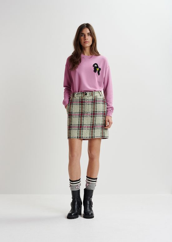 Mauve biokatoenen sweater met poedel van kralen