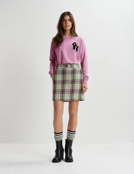 Mauve biokatoenen sweater met poedel van kralen