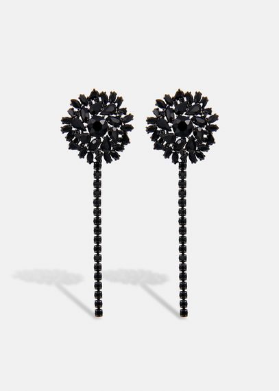 Pendientes largos de brillantes, negro