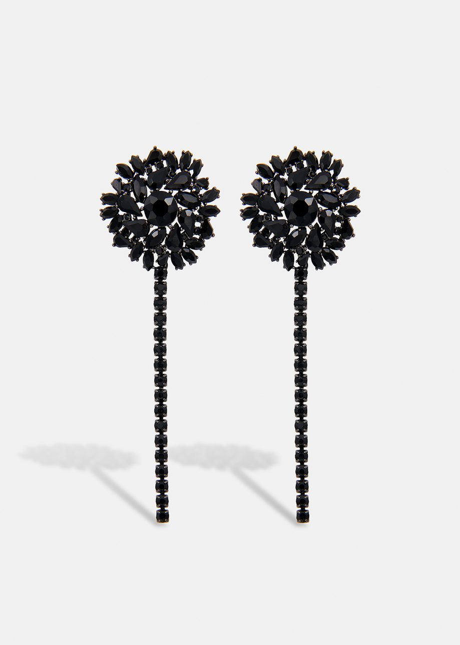 Boucles d'oreilles pendantes en strass noirs