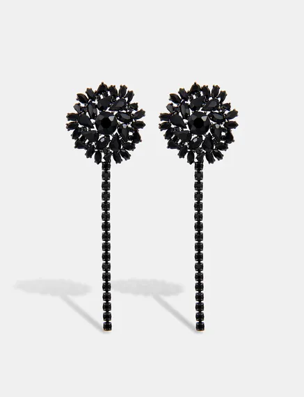 Boucles d'oreilles pendantes en strass noirs