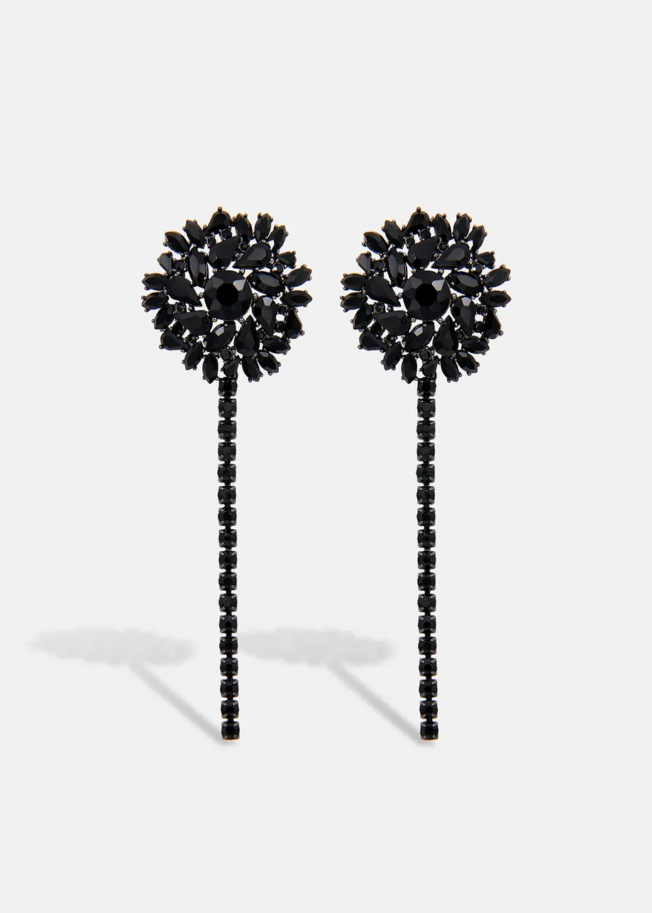 Black long rhinestone earrings