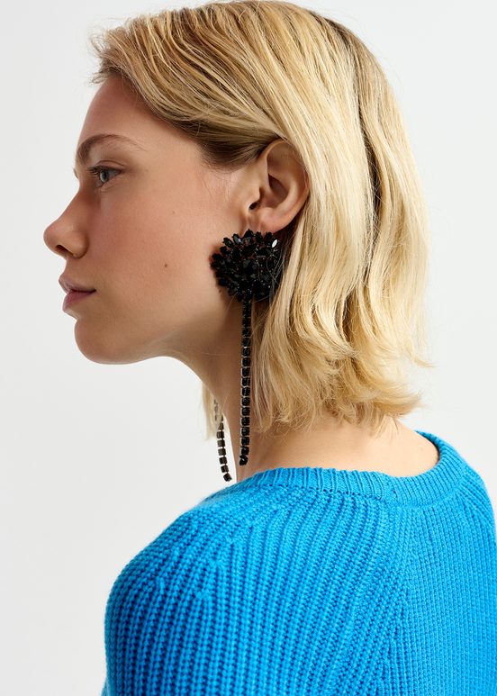 Boucles d'oreilles pendantes en strass noirs