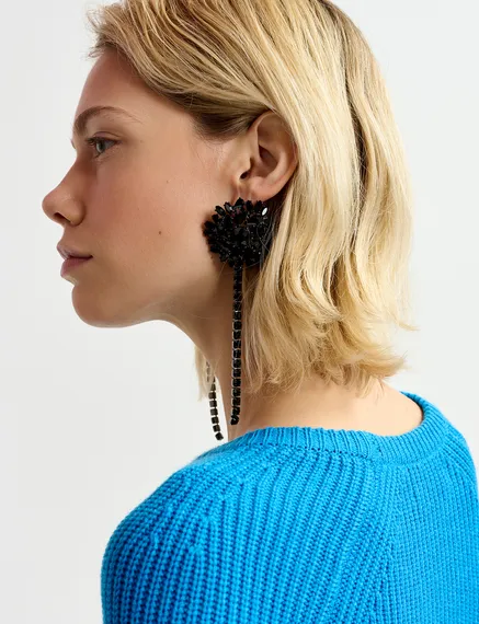 Boucles d'oreilles pendantes en strass noirs