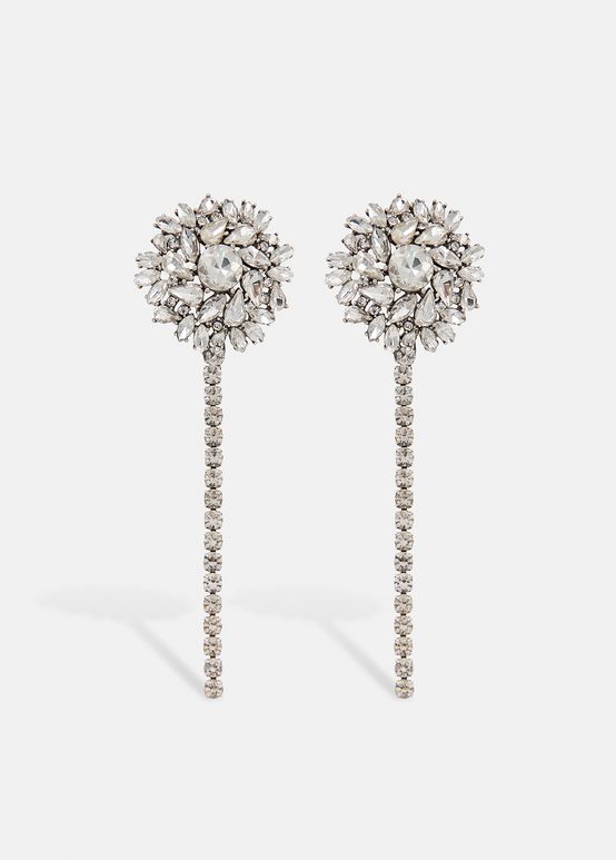 Silver-tone long rhinestone earrings