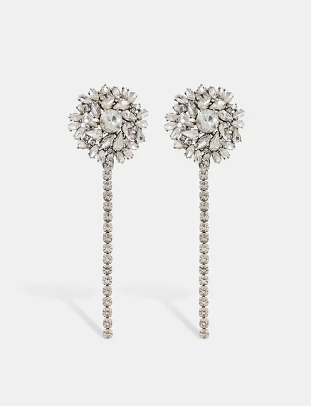 Silver-tone long rhinestone earrings