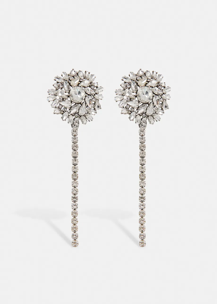 Silver-tone long rhinestone earrings