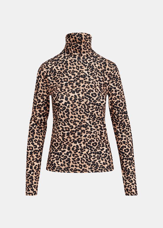 Top a collo alto marrone con stampa leopardata