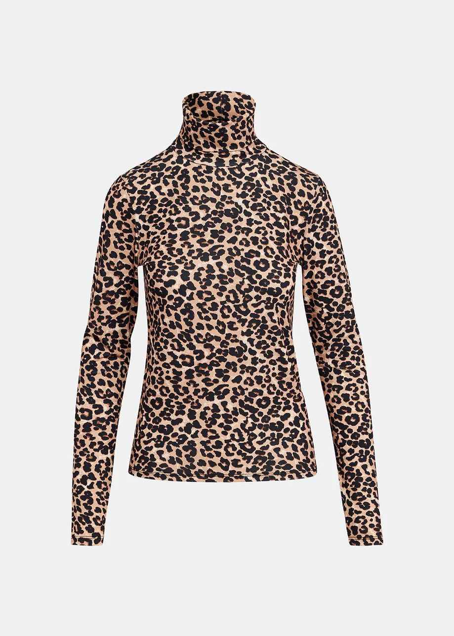 Brown leopard-print turtleneck top