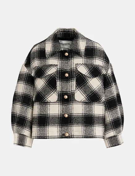 Ecru and black checked oversized jacket