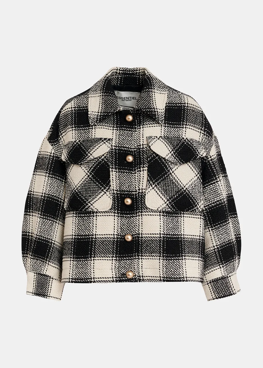 Ecru and black checked oversized jacket