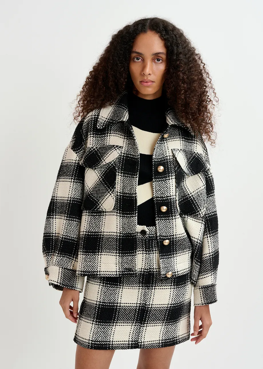 Ecru and black checked oversized jacket