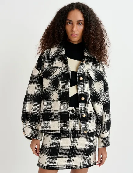 Ecru and black checked oversized jacket