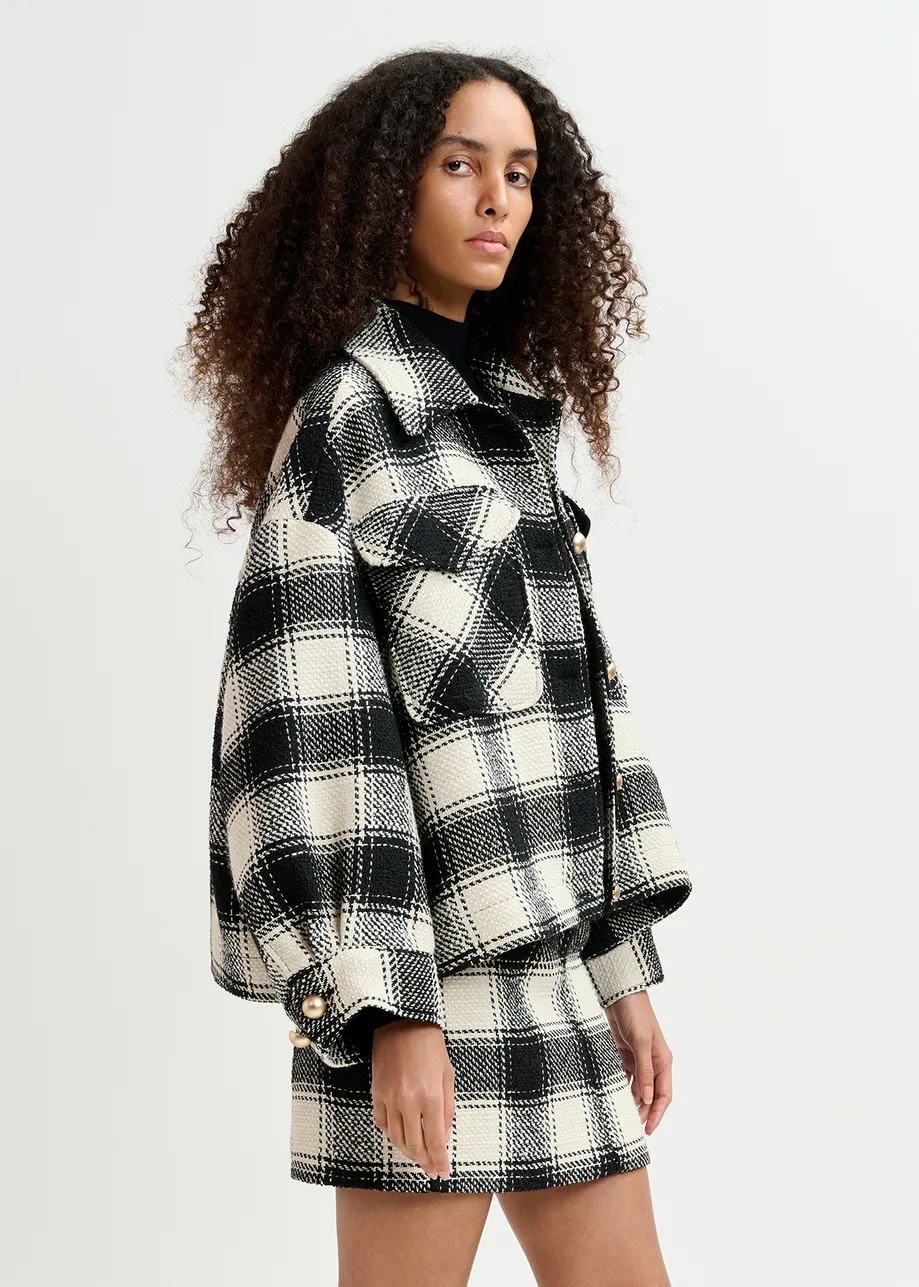 Ecru and black checked oversized jacket