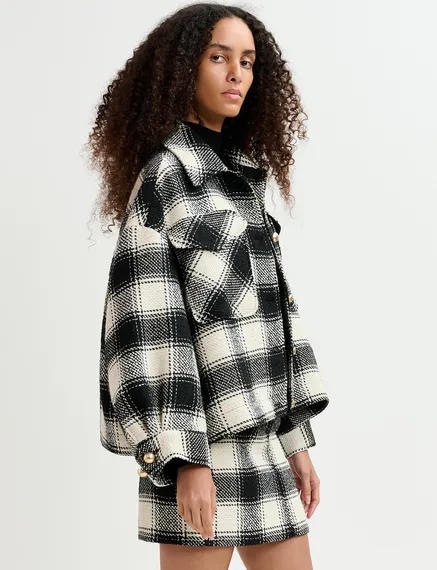 Ecru and black checked oversized jacket