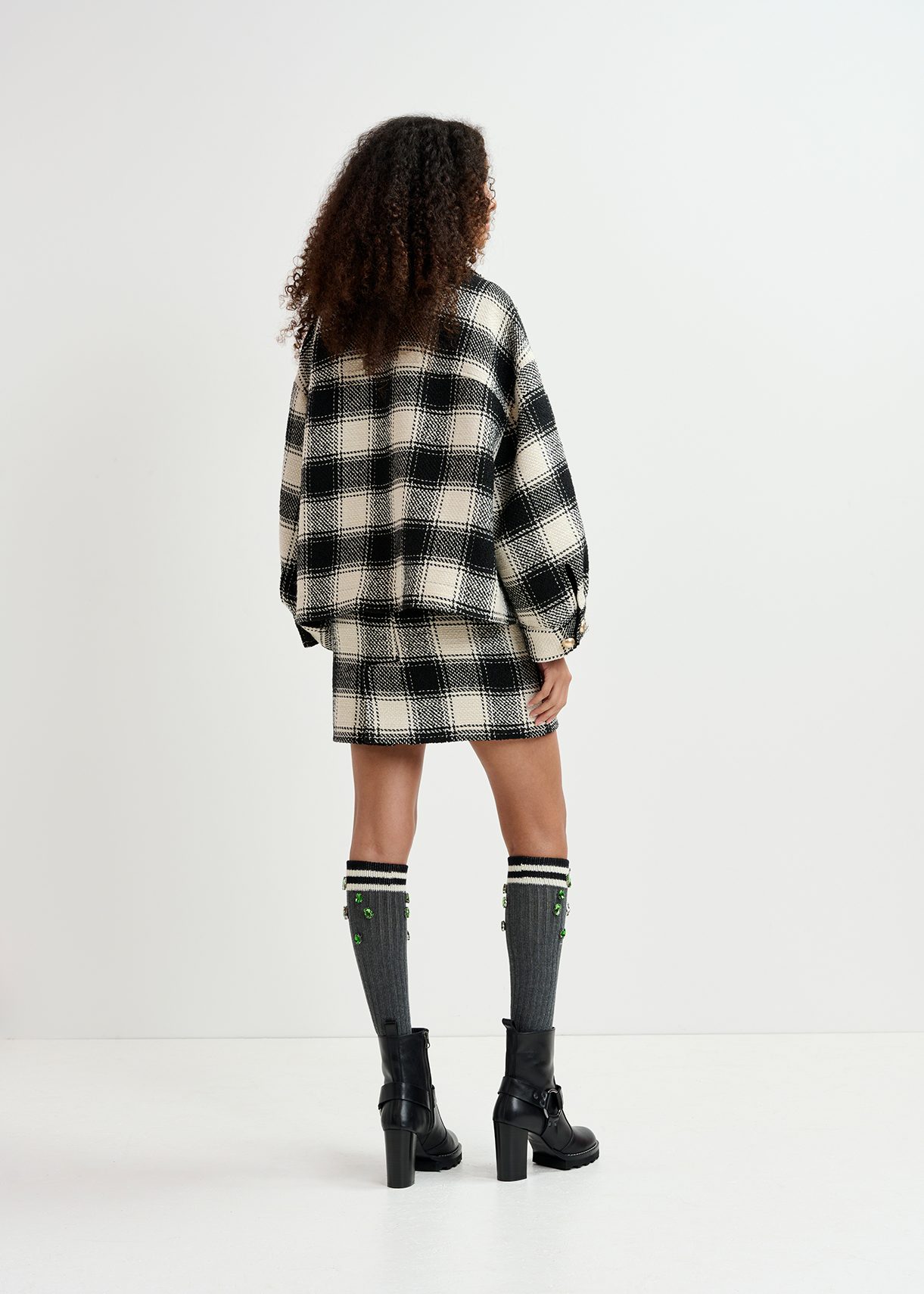 Ecru and black checked oversized jacket | Essentiel Antwerp United