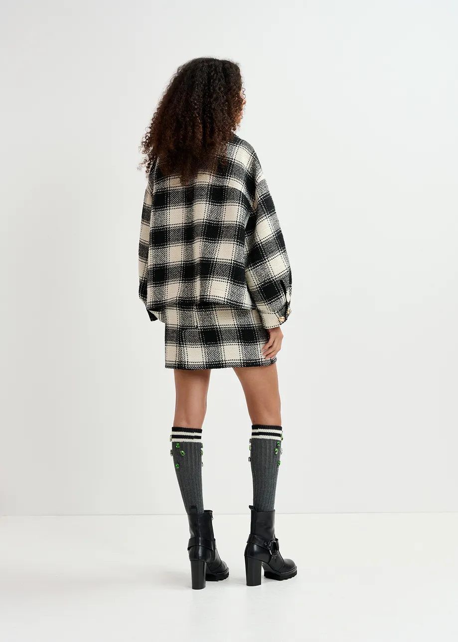 Ecru and black checked oversized jacket