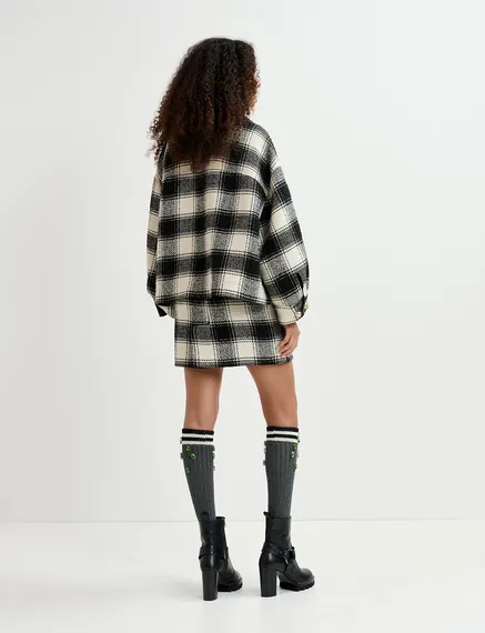 Ecru and black checked oversized jacket