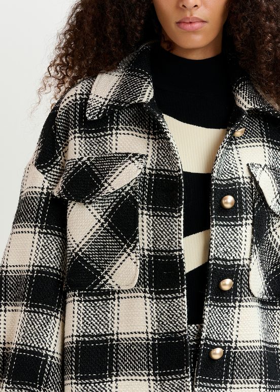 Ecru and black checked oversized jacket