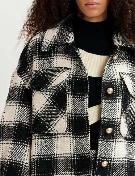 Ecru and black checked oversized jacket