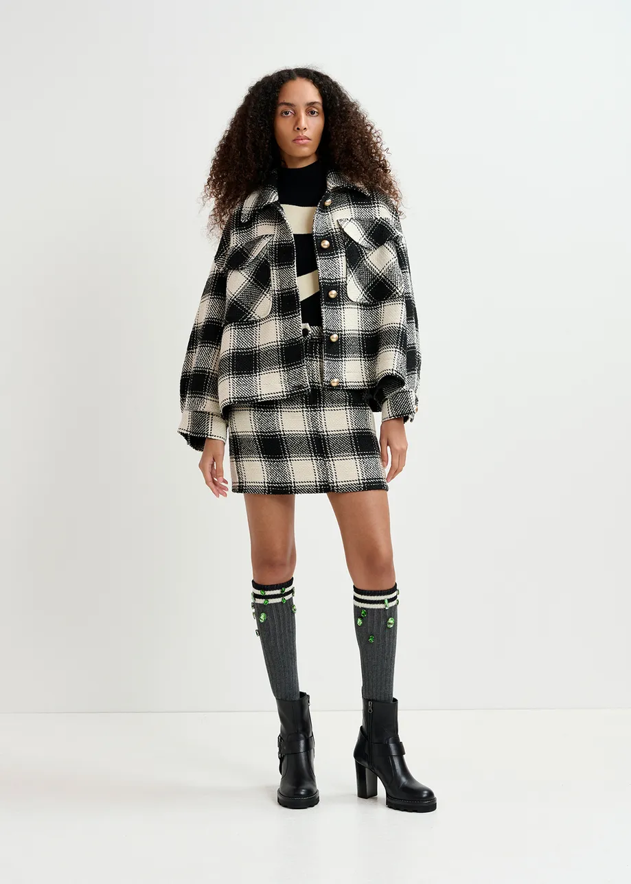 Ecru and black checked oversized jacket