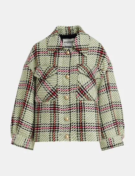 Ecru, black and green checked oversized jacket