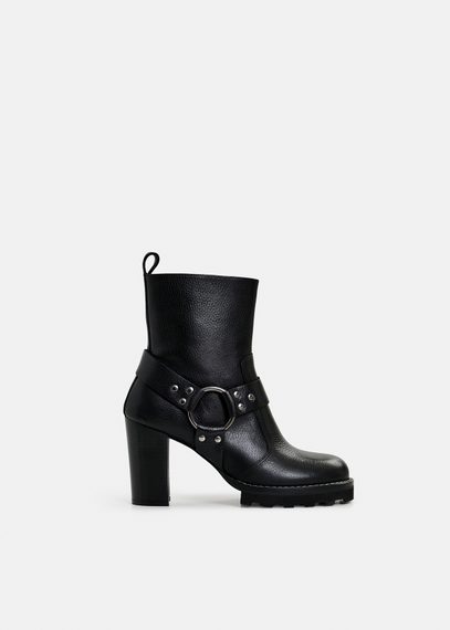 Black leather buckled ankle boots