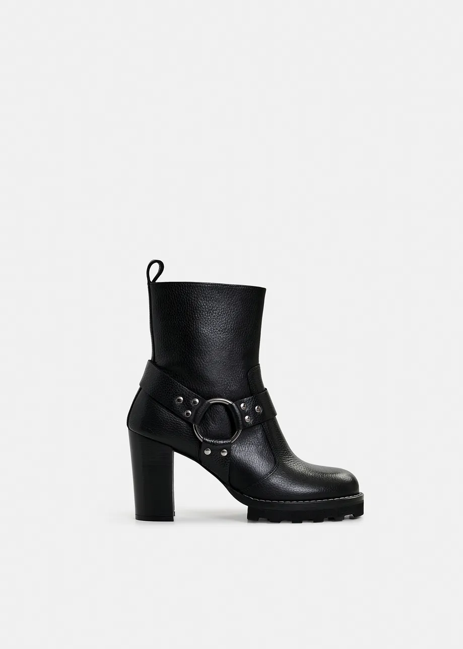 Black leather buckled ankle boots