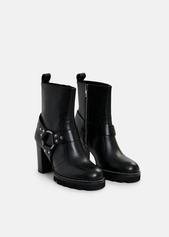 Black leather buckled ankle boots