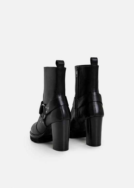 Black leather buckled ankle boots