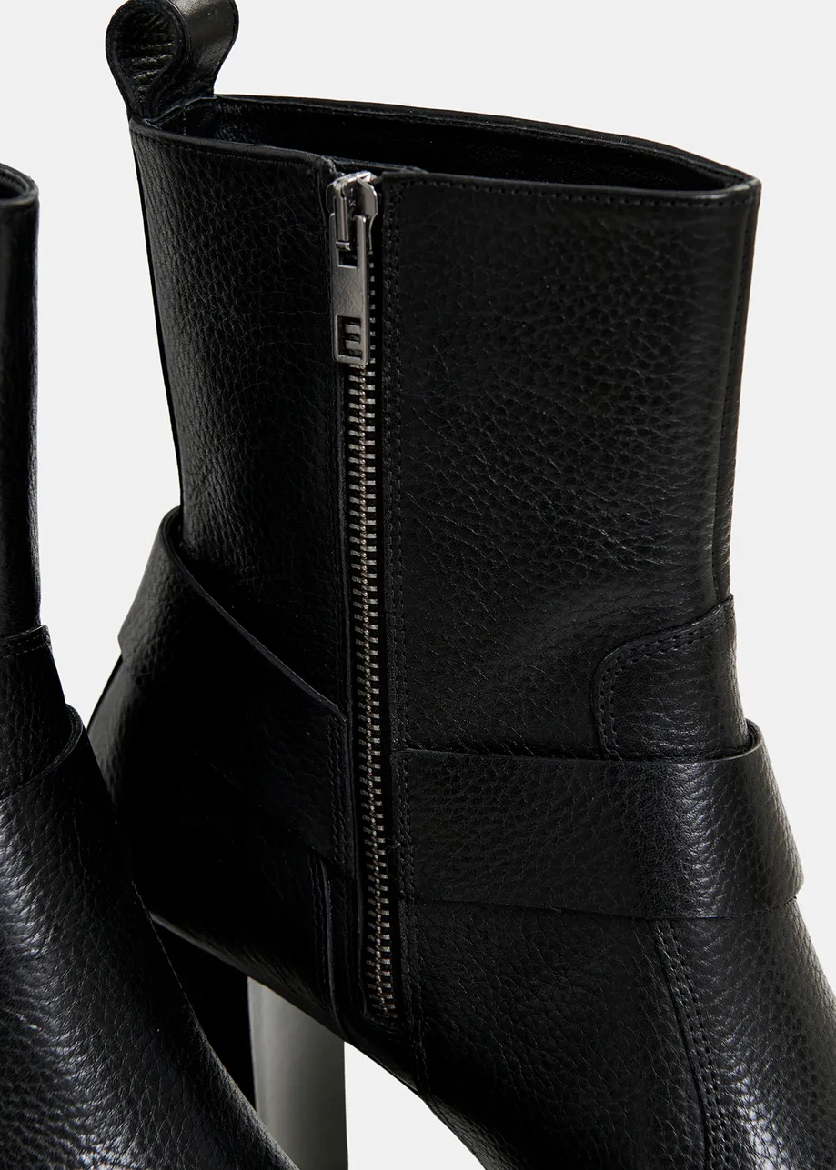 Black leather buckled ankle boots