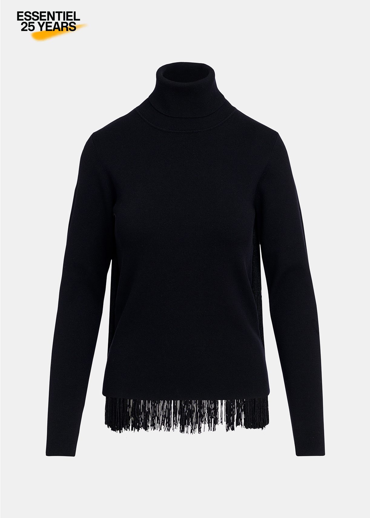 Black turtleneck knit sweater with fringes - 25 year exclusive