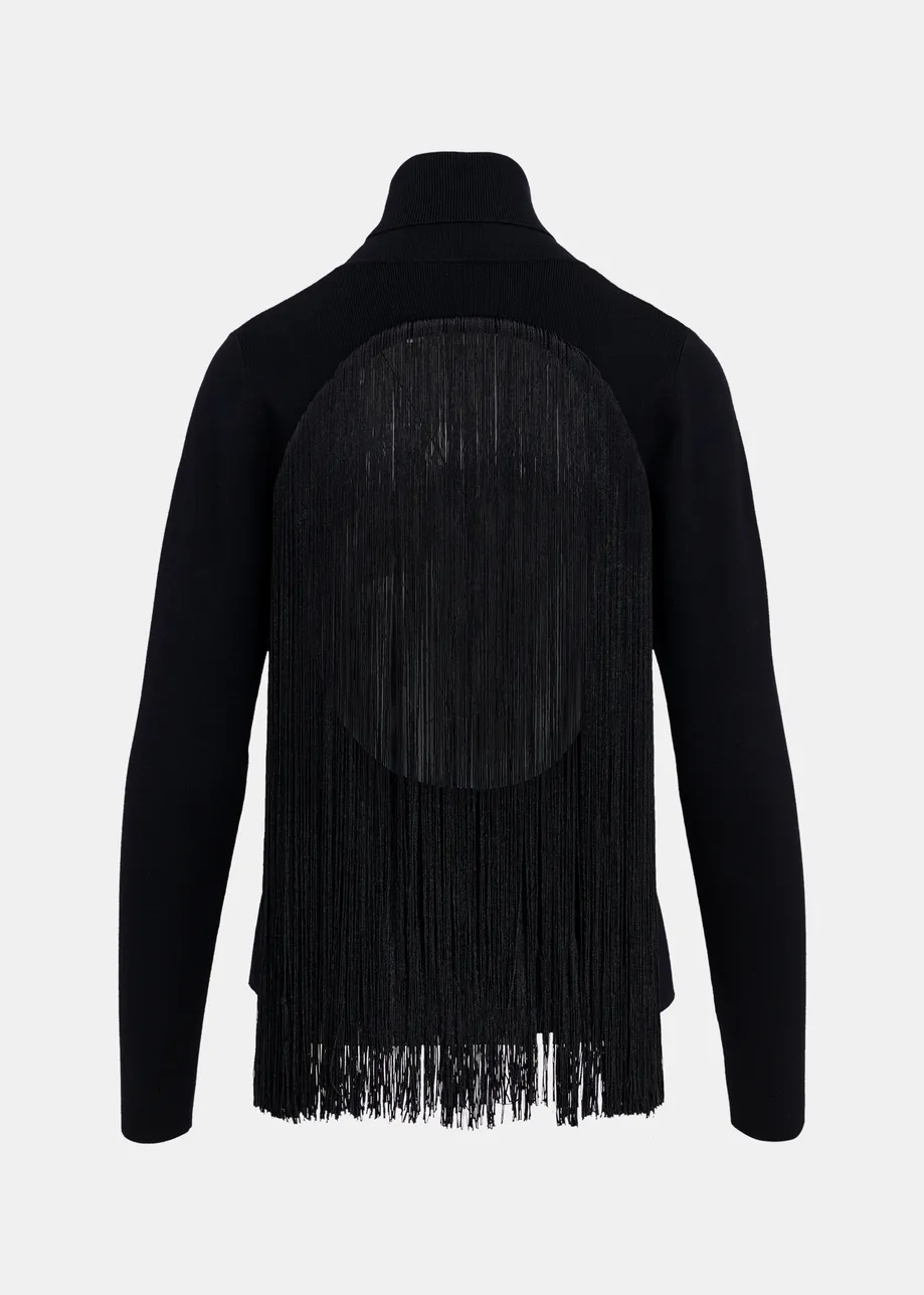 Black turtleneck knit sweater with fringes - 25 year exclusive