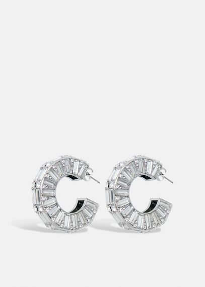 Silver-tone hoop earrings with rhinestones